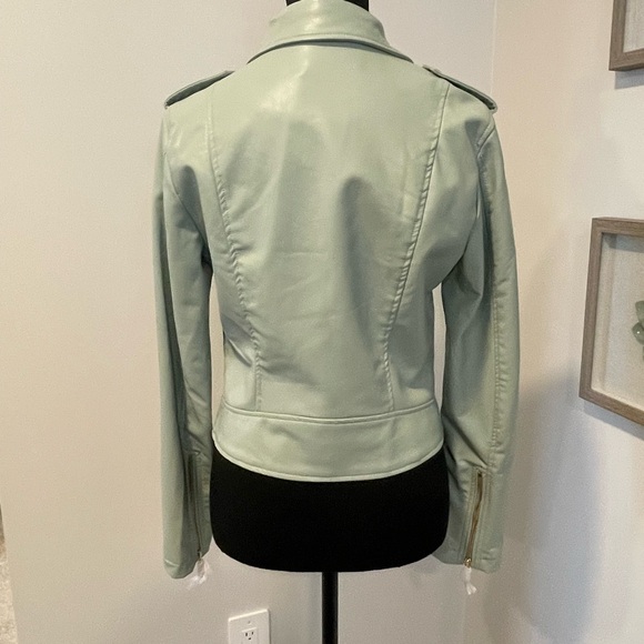 Dex Pale Sage Green Vegan Leather Moto Jacket With Gold Hardware NWT! - Picture 4 of 13